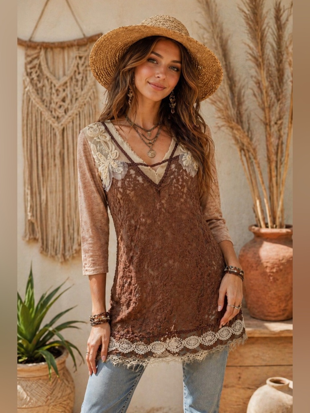 Gimmicks Boho Lace Tunic Top | Romantic Crochet & Embroidered Detail ✨
